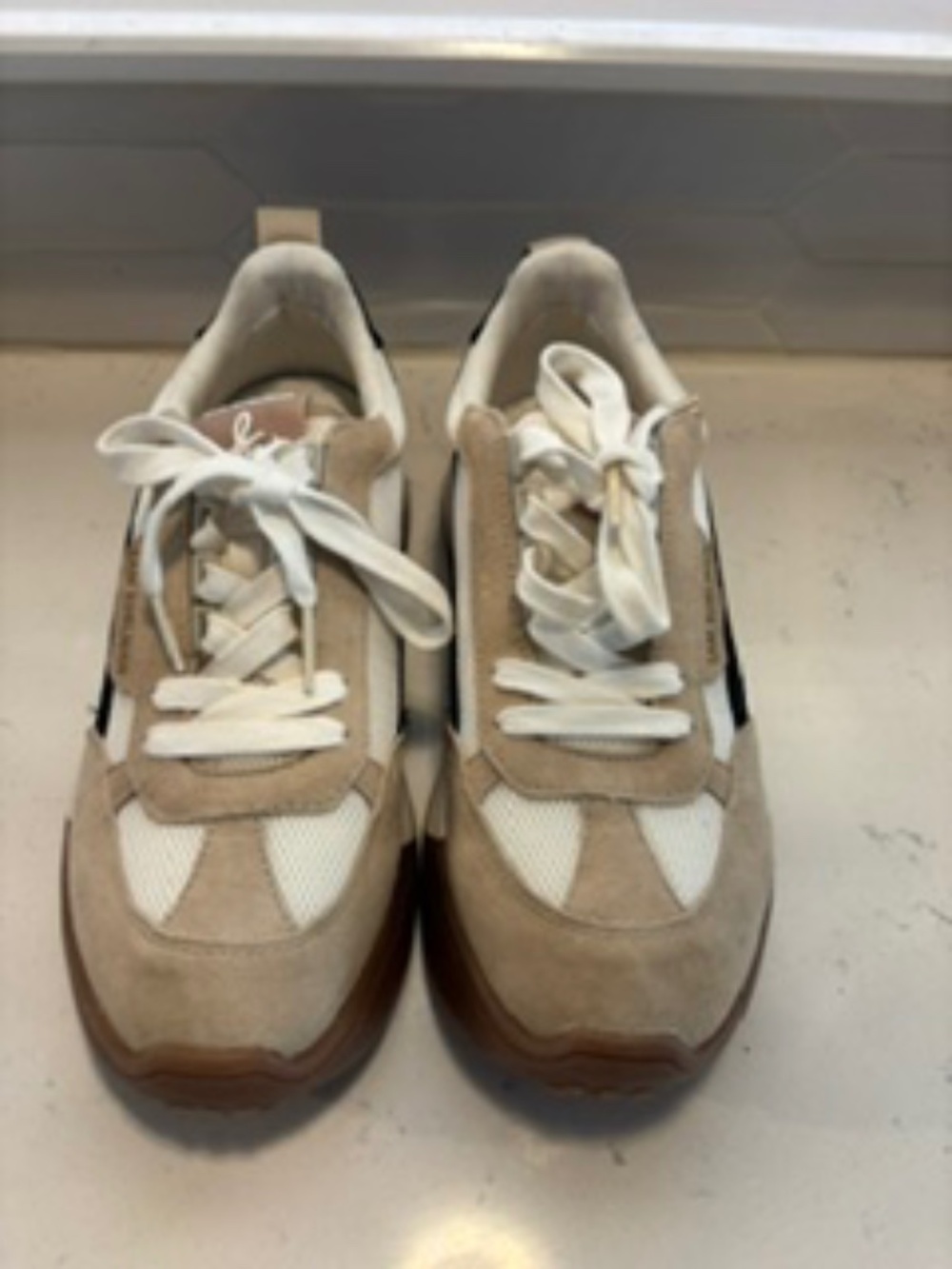 Sam Edelman Lanie Sneakers - Size 7 - Beige/White Mesh & Suede (Never Worn)